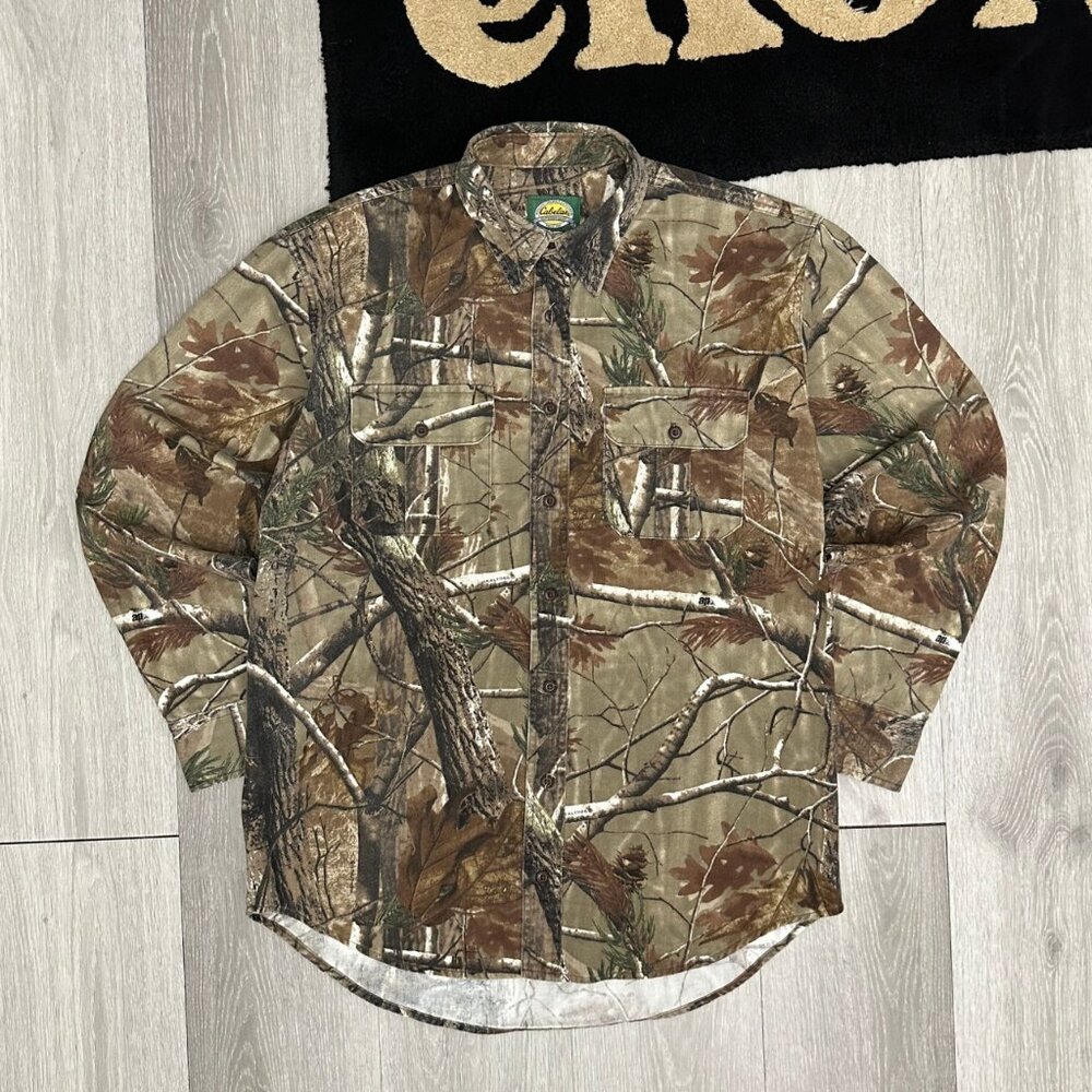 Vintage Cabelas RealTree Outdoor AP Camo Men's Button-Up Shirt Size Medium Tall